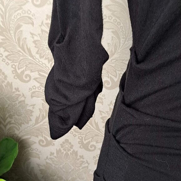 Lysse Size Small Black BodyCon Dress Ruched Sides and Sleeves Scoop Neck EUC - Picture 3 of 13